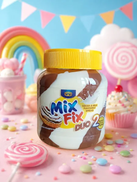Шоколадна крем Паста полосата Kruger Mix Fix Duo2 Cocoa&Milk Flavoured Spread Крюгер Мікс Фікс смак какао-молочна 350г - 1