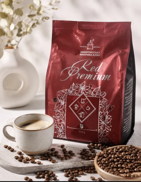 Кава в зернах ZFC Red Premium Whole Beans 100% Arabica Закарпатська фабрика кави ред Преміум арабіка 900г - 1