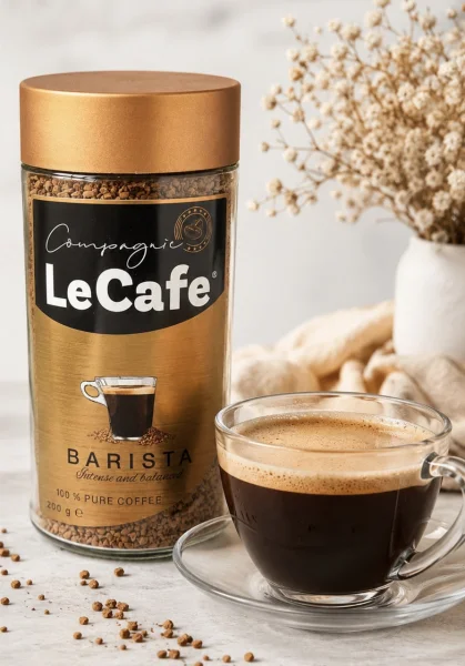 Кава розчинна LeCafe Barista Intense&Balanced 100% Pure Coffee Лекафе Баріста Гранули Склобанка 200г - 1