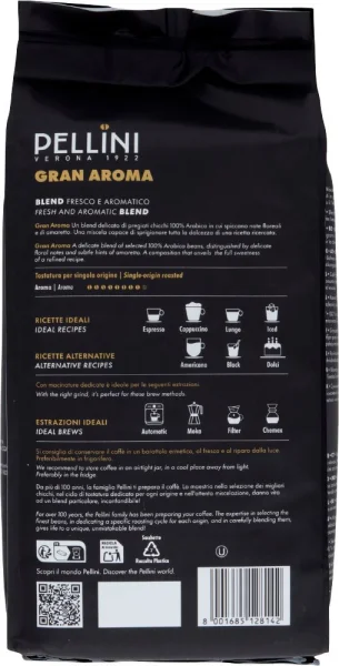 Кава в зернах Pellini Verona Gran Aroma Arabica Blend Fresco Aromatico Пелліні Верона Арома Пакет 1000г - 3