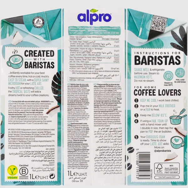 Напій Кокосово-Соєвий Рослинний без Лактози Alpro Coconut Professionals Альпро для Бариста і Кавових напоїв з Кальцієм Тетрапак 1л - 3