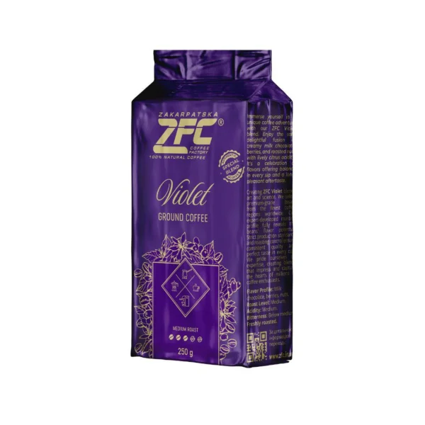 Кава мелена ZFC Violet Ground Coffee Medium roast Special Blend Закарпатська фабрика кави Фіолетова Купаж арабіки та робусти 250г - 2