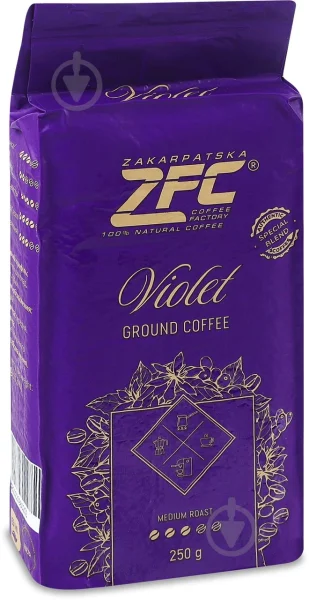 Кава мелена ZFC Violet Ground Coffee Medium roast Special Blend Закарпатська фабрика кави Фіолетова Купаж арабіки та робусти 250г - 3