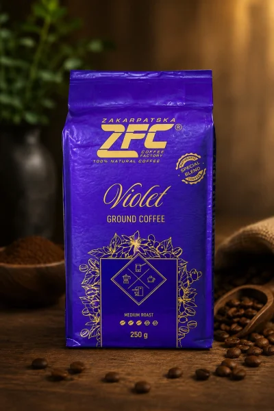 Кава мелена ZFC Violet Ground Coffee Medium roast Special Blend Закарпатська фабрика кави Фіолетова Купаж арабіки та робусти 250г - 1