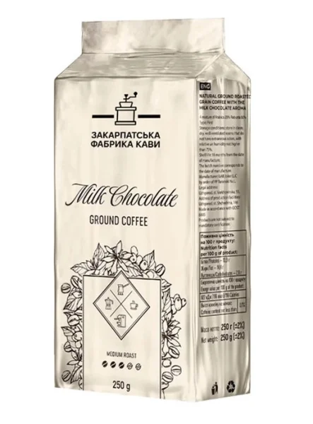 Кава мелена ароматизована ZFC Milk Chocolate Ground Coffee Medium roast Закарпатська фабрика кави Молочний Шоколад Бленд 250г - 2