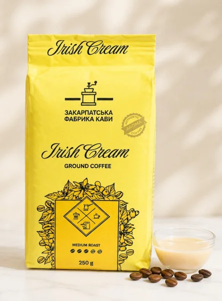 Кава мелена ароматизована ZFC Irish Cream Ground Coffee Medium roast Закарпатська фабрика кави Ірландські вершки Бленд 250г - 1
