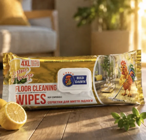 Серветки для прибирання Підлоги Моп систем Red Dawn Floor Cleaning MOP Wipes 4XL INDP comparable Ред Давн Лимон 50шт - 1