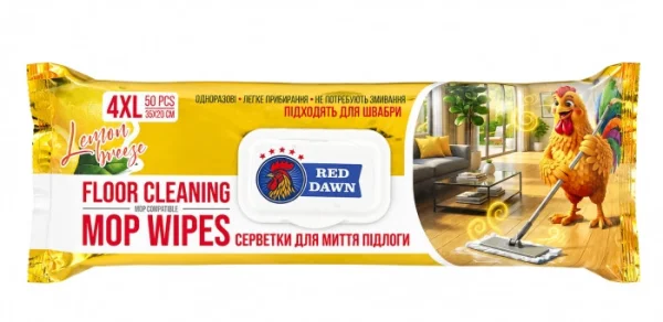 Серветки для прибирання Підлоги Моп систем Red Dawn Floor Cleaning MOP Wipes 4XL INDP comparable Ред Давн Лимон 50шт - 3