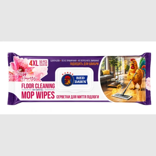 Серветки для прибирання Підлоги Моп систем Red Dawn Floor Cleaning MOP Wipes Fresh Flower 4XL Compatible Ред Давн Свіжі Квіти 50шт - 2