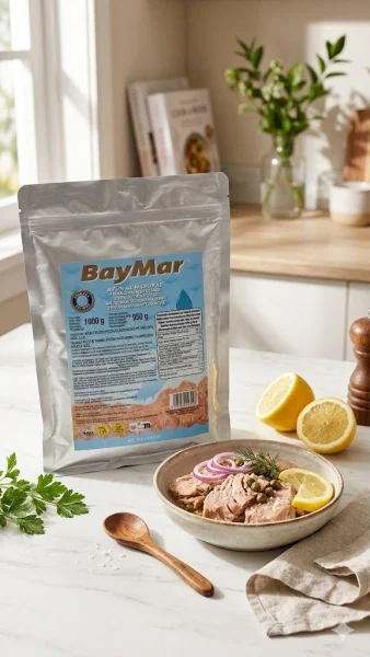 Тунець шматочки у власному соку BayMar Tonno al Naturale Atun БайМар філе Фольгований пакет 1кг - 2
