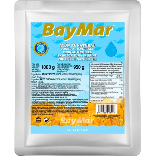 Тунець шматочки у власному соку BayMar Tonno al Naturale Atun БайМар філе Фольгований пакет 1кг - 1