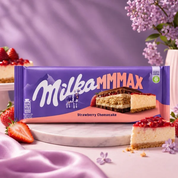 Шоколад плитка сендвіч Milka mmMAX Strawberry Cheesecake Мілка Молочний з полуничним чізкейком 300г - 1