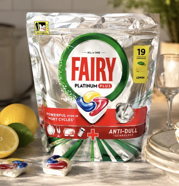 Таблетки для Посудомийних машин Fairy Platinum Plus All in1 Anti Dull Tech Lemon Фейрі Платінум Капсули Анти Потускніння 19шт - 1
