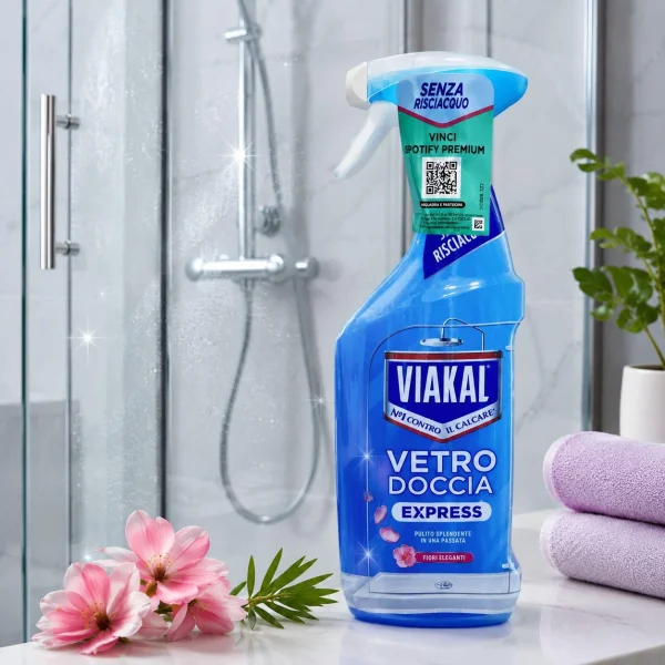 Засіб для миття Скла душових Кабін Viakal Vetro Doccia Fiori Eleganti Віакал проти Мильних відкладень Червоні квіти Спрей 470мл - 1