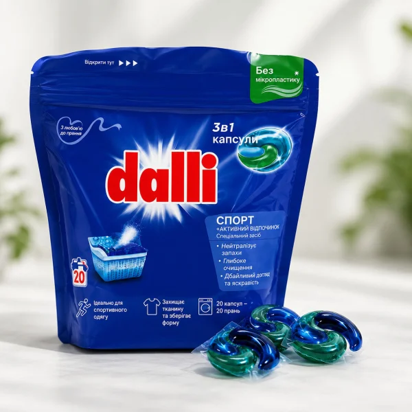 Капсули для прання Спортивного одягу Dalli Werke Sport&Outdoor 3in1 Caps Даллі універсальні Зіп-пакет 20шт - 3