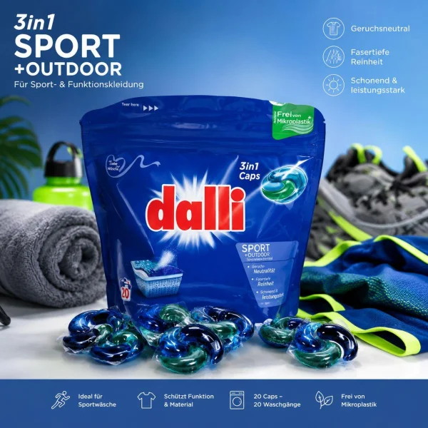 Капсули для прання Спортивного одягу Dalli Werke Sport&Outdoor 3in1 Caps Даллі універсальні Зіп-пакет 20шт - 2