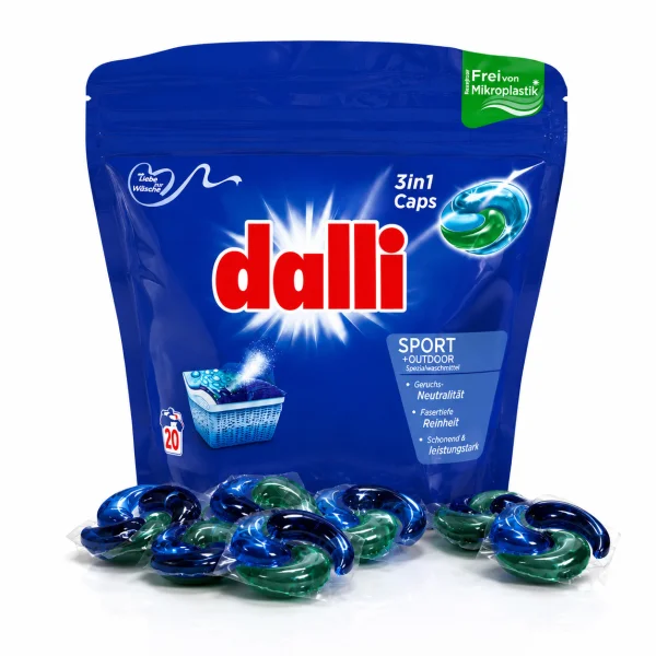 Капсули для прання Спортивного одягу Dalli Werke Sport&Outdoor 3in1 Caps Даллі універсальні Зіп-пакет 20шт - 1