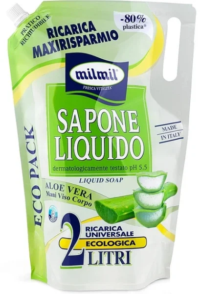 Рідке мило МегаПак MilMil Sapone Liquido Aloe Vera Maxi Bag МілМіл для Обличчя Рук та Тіла pH5.5 Алое Вера Refill 2000мл - 3