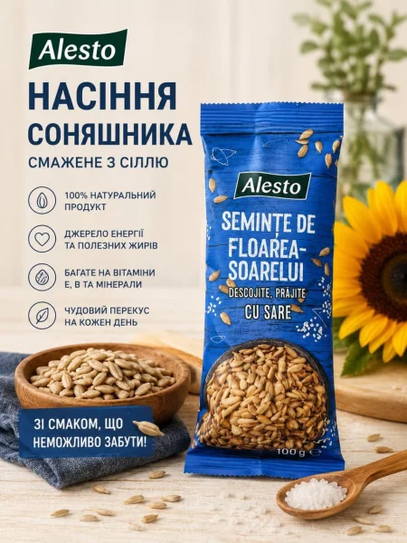 Насіння Сонішника біле Смажене Alesto SunFlower seed Roasted&Salted Алесто лущене підсолене Пакет 100г - 2