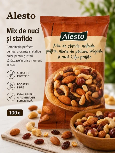 Суміш Горіхів та сухофруктів Alesto Nuts&Fruits Mix Алесто Мікс Родзинки Арахіс Мигдаль Фундук Кеш'ю Пакет 100г - 2