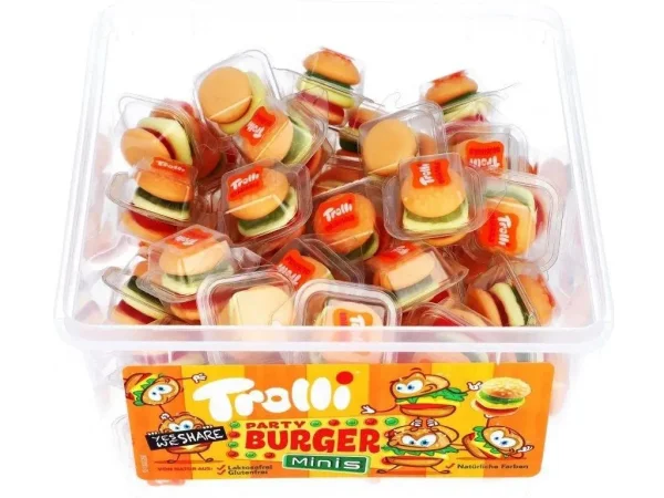 Цукерки Жувальні у формі Бургерів Trolli Party Burger Minis Тролі в індивідуальних упаковках 60шт Бокс з кришкою 600г - 2