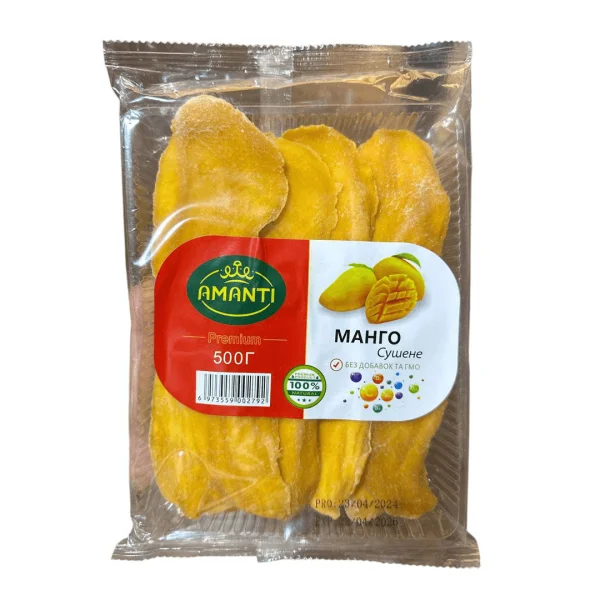 Манго сушене цукати Amanti Mango Premium Аманті скибочки Преміум солодке вакуум Пакет 500г - 4