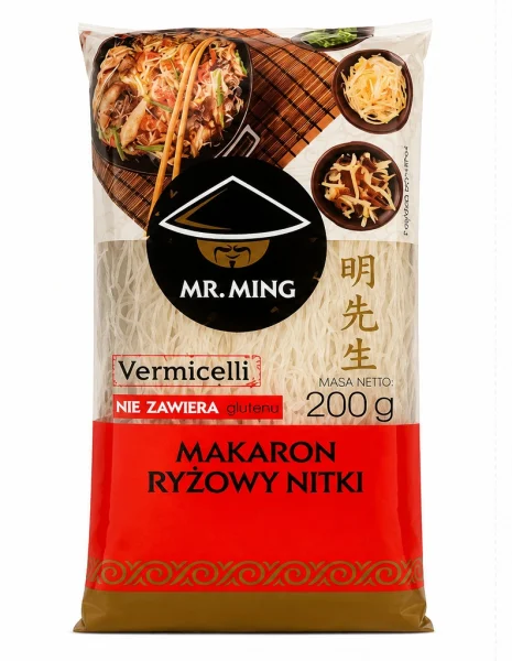 Макарони з рису без глютену Mr Ming Makaron ryzowy Nitki Локшина рисова вермішель Нитки 200г - 2