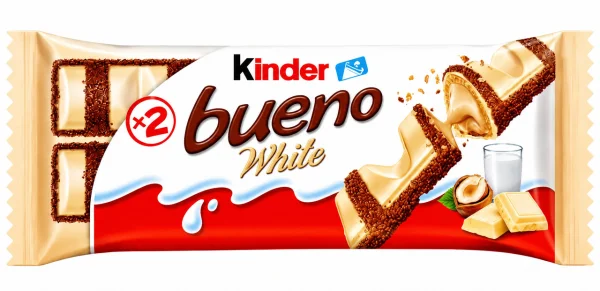Набір Шоколадно-вафельні батончики Kinder Bueno White Haselnuss Кіндер білий шоколад з молочно-горіховим кремом 2шт 39г - 3