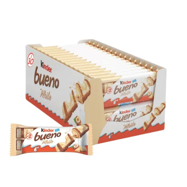 Набір Шоколадно-вафельні батончики Kinder Bueno White Haselnuss Кіндер білий шоколад з молочно-горіховим кремом 2шт 39г - 4