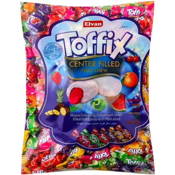 Цукерки жувальні Фруктове Асорті Toffix Center Filled Fruit Chew Mix Елван Тофікс в обгортках Пакет 1000г - 1