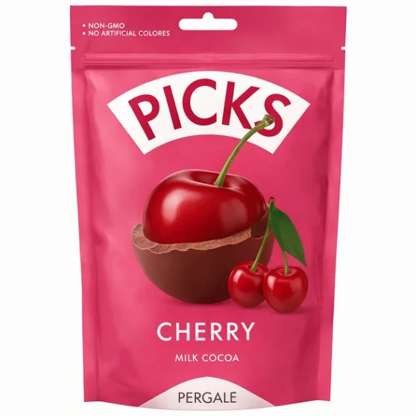 Фрукти сублімовані Вишня в шоколадній оболонці Pergale Picks Freeze Dried Cherry Milk Cocoa Пікс пергалі молочний Пакет 90г - 3