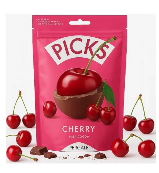 Фрукти сублімовані Вишня в шоколадній оболонці Pergale Picks Freeze Dried Cherry Milk Cocoa Пікс пергалі молочний Пакет 90г - 2