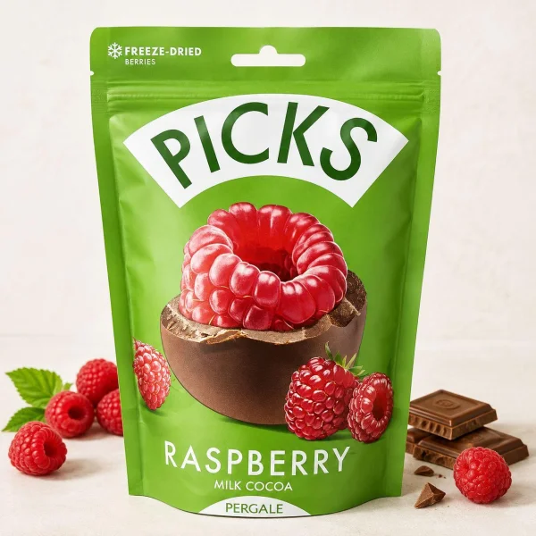 Фрукти сублімовані Малина в шоколадній оболонці Pergale Picks Freeze Dried Raspberry Milk Cocoa Пікс пергалі молочний Пакет 90г - 1