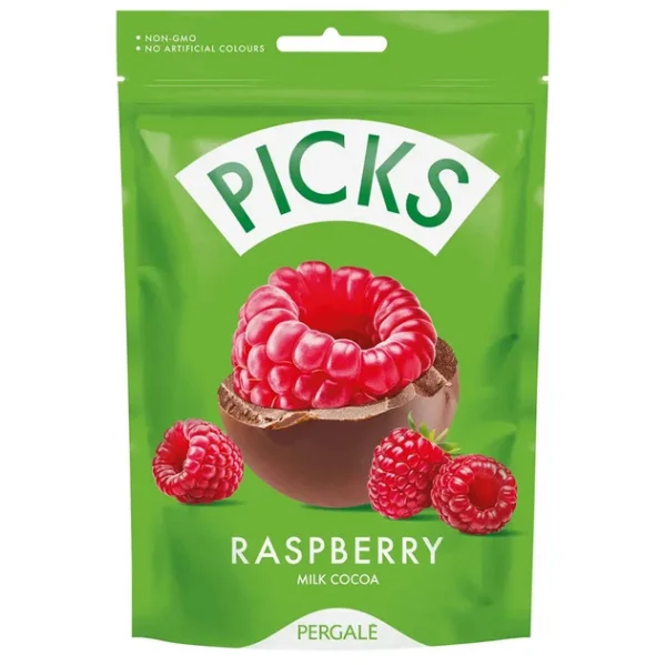 Фрукти сублімовані Малина в шоколадній оболонці Pergale Picks Freeze Dried Raspberry Milk Cocoa Пікс пергалі молочний Пакет 90г - 2