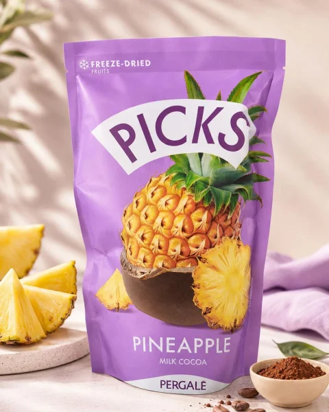 Фрукти сублімовані Ананас в шоколадній оболонці Pergale Picks Freeze Dried Pineapple Milk Cocoa Пікс пергалі молочний Пакет 90г - 1