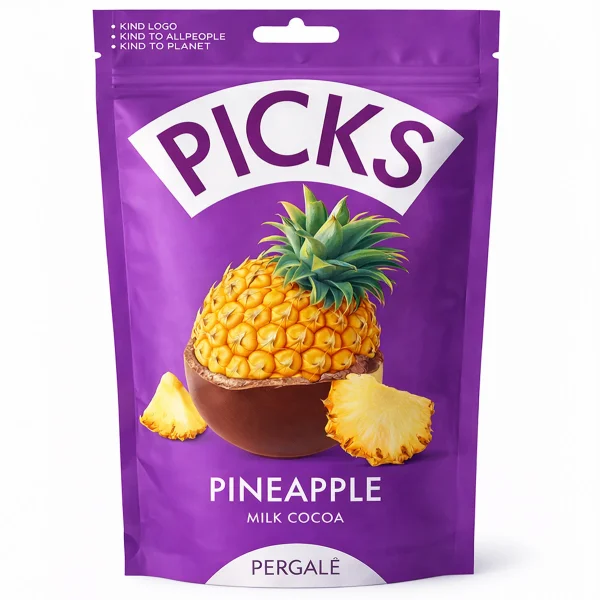 Фрукти сублімовані Ананас в шоколадній оболонці Pergale Picks Freeze Dried Pineapple Milk Cocoa Пікс пергалі молочний Пакет 90г - 2