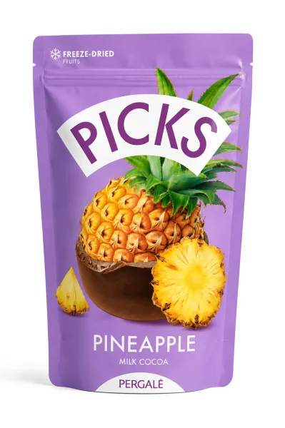 Фрукти сублімовані Ананас в шоколадній оболонці Pergale Picks Freeze Dried Pineapple Milk Cocoa Пікс пергалі молочний Пакет 90г - 3