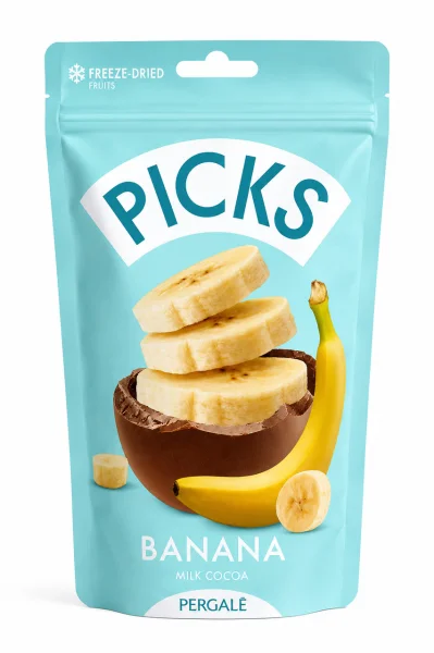 Фрукти сублімовані Банан в шоколадній оболонці Pergale Picks Freeze Dried Banana Milk Cocoa Пікс пергалі молочний Пакет 90г - 2