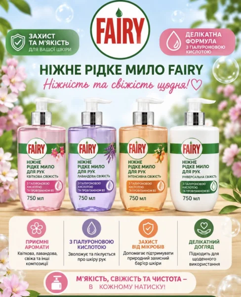 Мило-крем рідке для рук зволожуюче Fairy Beyaz Kokulu Sıvı El Sabunu Hyaluronic Acid Provitamin B5 Фейрі Біле мило дозатором 750мл - 4