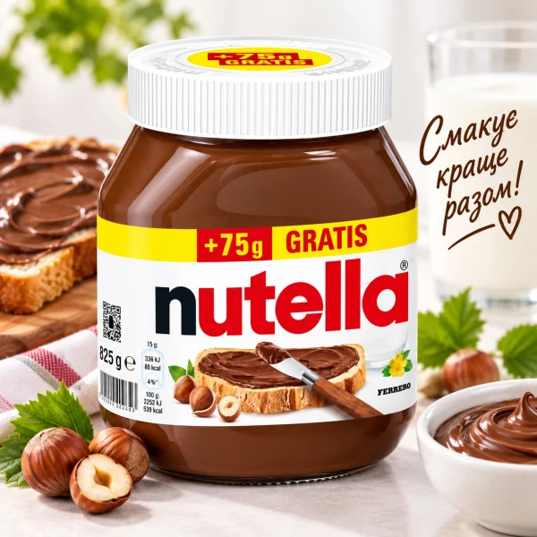 Шоколадно-горіхова паста Nutella Ferrero Chocolate Hazelnut Gratis Нутелла з лісовими горіхами банка 825г - 1