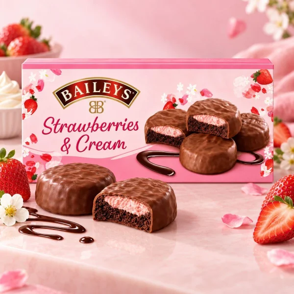 Печиво в молочному шоколаді Baileys Strawberries & Cream Бейліс Полуниця з вершковим кремом Коробка 128г - 1