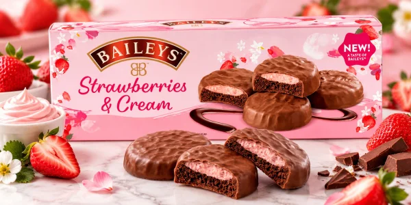 Печиво в молочному шоколаді Baileys Strawberries & Cream Бейліс Полуниця з вершковим кремом Коробка 128г - 3
