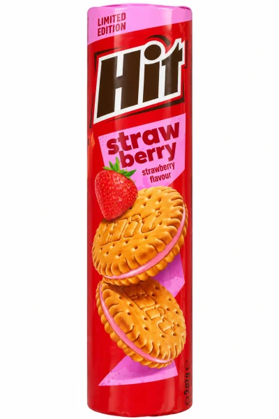 Печиво-сендвіч Полуниця Hit Strawberry Flavour Limited Edition Хіт з полуничним кремом Тубус 220г - 3