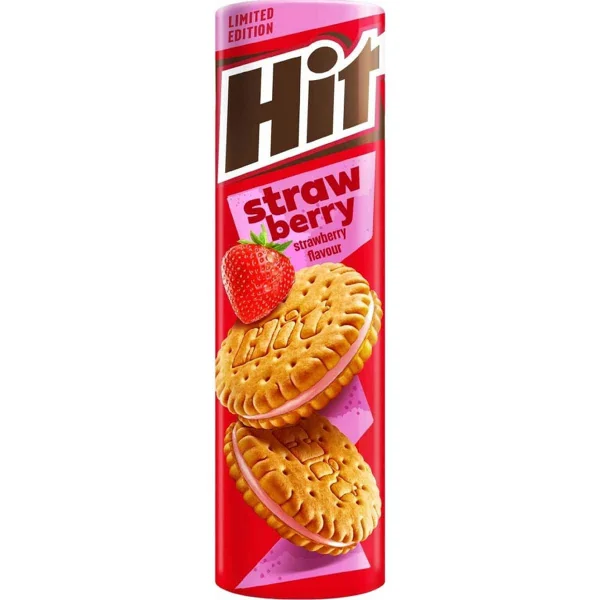 Печиво-сендвіч Полуниця Hit Strawberry Flavour Limited Edition Хіт з полуничним кремом Тубус 220г - 2
