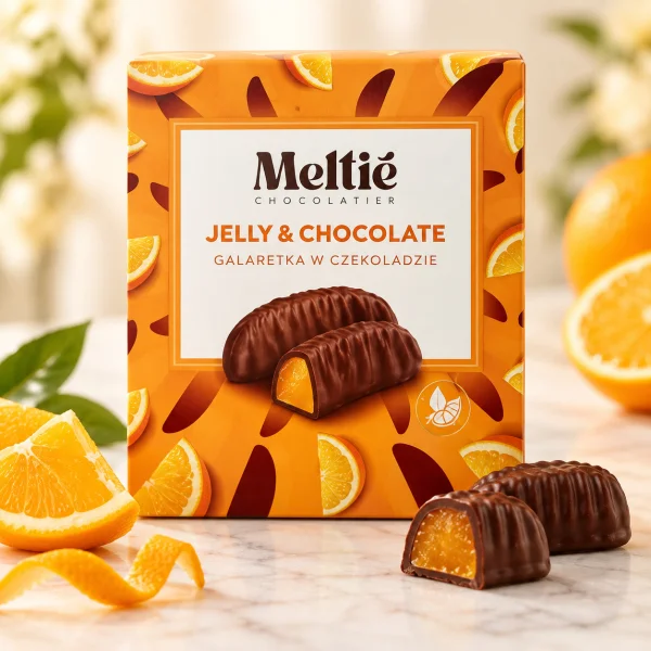 Цукерки Желейні в шоколаді Meltie Chocolatier Jelly&Chocolate Galaretka Orange Мелті з Апельсиновим желе Коробка 190г - 1