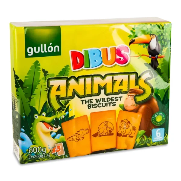 Печиво Дитяче з Малюнками Gullon Dibus Animals Wildest Biscuits Гуллон Дібус Анімалс Дикі тварини 6Вітамінів Кальцій 3шт 600г - 2