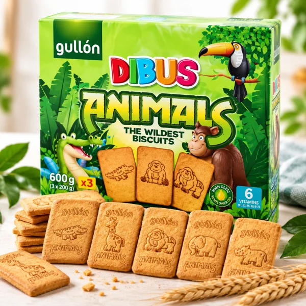 Печиво Дитяче з Малюнками Gullon Dibus Animals Wildest Biscuits Гуллон Дібус Анімалс Дикі тварини 6Вітамінів Кальцій 3шт 600г - 1
