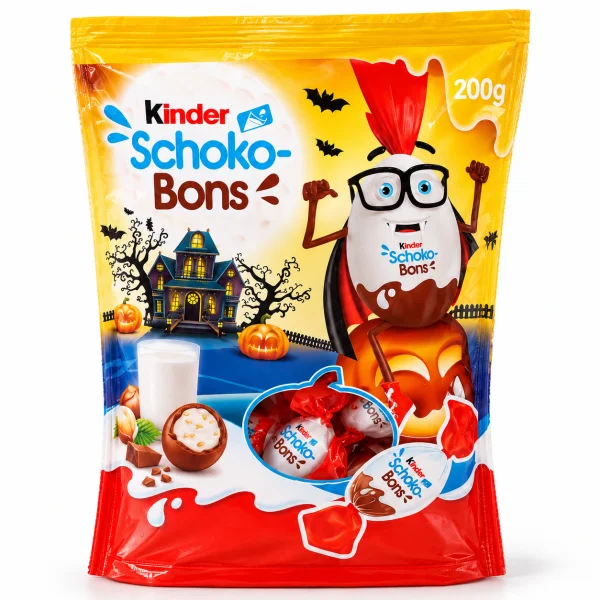 Цукерки шоколадні Kinder Schoko-Bons Кіндер Шоко Бонс Halloween Хелловін з молочною начинкою та хрустким фундуком Пакет 200г - 3