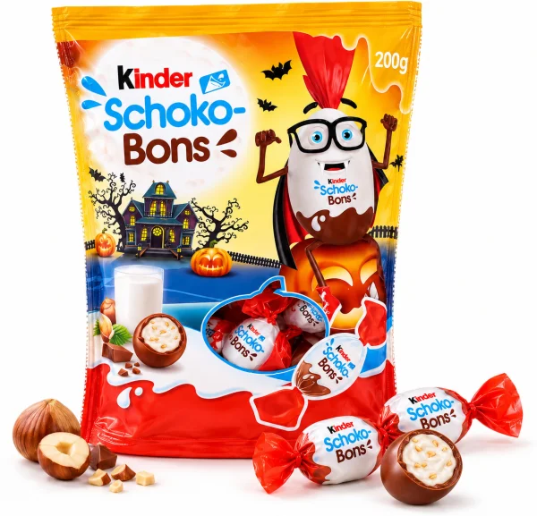 Цукерки шоколадні Kinder Schoko-Bons Кіндер Шоко Бонс Halloween Хелловін з молочною начинкою та хрустким фундуком Пакет 200г - 1