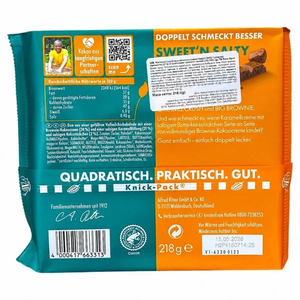 Шоколад Молочний квадратний Ritter Sport Sweet’n Salty Duo Ріттер Спорт Дуо Солона Карамель та Печиво Брауні Два Смаки Плитка 218г - 3